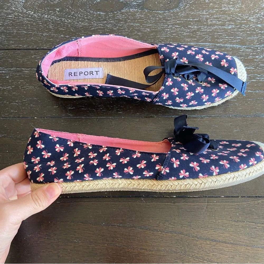 Report Bee Clover Espadrille Lace Up Navy‎ Flats 9.5